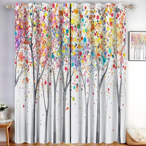 MLSOWM Cortinas Opacas Puntos De Colores Cortinas Termicas Aislantes Frio y Calor Árboles Coloridos Curtain Acustica para Salon Dormitorio de Opacas, 2 Piezas, 140An x 260Al cm, Rosa