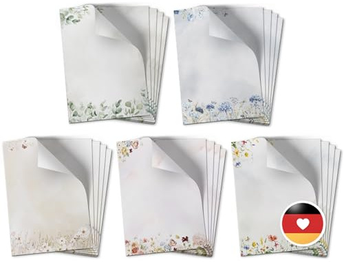 50 x Briefpapier Mix | Bunter Blumen Muster Papier Mix 5 Motive | Motivpapier A4 | edles Design Papier | Druckerpapier beidseitig bedruckt | Set