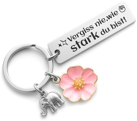 MVOLEGDE Schlüsselanhänger Glücksbringer mit Gravur,Glücksbringer Schlüsselanhänger mit Blumen und Elefanten,Beste Freundin Geschenke,für Frauen Geburtstagsgeschenke&Gute Besserung Geschenke