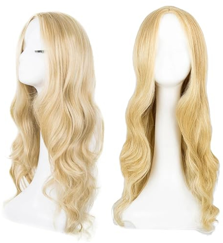 27.55 Zoll Lang Blonde Perücke Naturlich Aussehend Verstellbar Locken Synthetik Fasern Perücken für Frauen Cosplay Halloween Karneval Party Hochzeit
