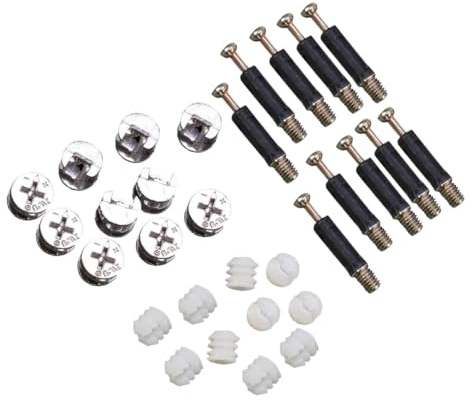 MOTHNUR 24 Sets Heavy Duty Furniture Cam Lock Fittings with Cam Bolt Nuts and Plastic Connecting Dowels Fasteners for Sturdy Cabinet and Wardrobe Assembly Reusable Threaded Locking