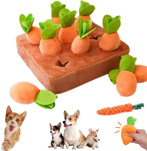 Vierpfotenmarkt Schnüffelacker, 2026 Plüsch Karotte Schnüffelteppich Hund mit 6/9/16 Stück Karotte, Intelligenzspielzeug Kleine Hunde, Spaß und mentale Stimulation Ihres Hundes (9Pcs(22.5*24.5*6cm))