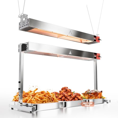 PYY Commercial Food Heat Lamp - 36‑Inch 1050W Stainless Steel Stand or Hanging Mode Food Warmer Lamp, 110V Electric Strip Heater Overhead Lighting for Cafeteria, Buffet & Kitchen Counter