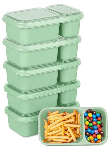 MEEYUU 6 Pack 2-Compartment Reusable Snack Containers with Lids, Reusable Snack Packs for Meal Prep Food Storage On-the-Go Snacking (6 Pack Green)