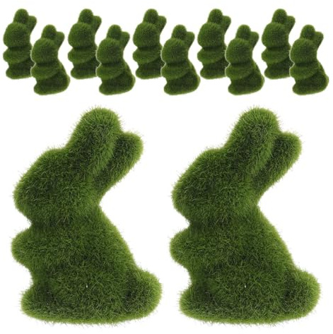 Garneck 12 Pack Moss Bunny Ornaments - Green Flocked Easter Rabbit Figurines for Tabletop Easter Decor Artificial Grass Foam Animal Statues for Spring Home Office Party Decorations (3.14 x 2.36 in)