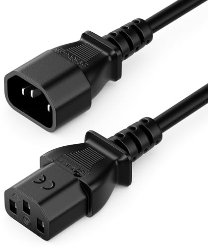 deleyCON 6m Extension de Câble de Réfrigérateur - IEC C13 à C14 - Câbles d'alimentation Rallonge de Courant - Connecteur Droit C13 sur Prise C14 - PC Moniteur Beamer Imprimante - Noir