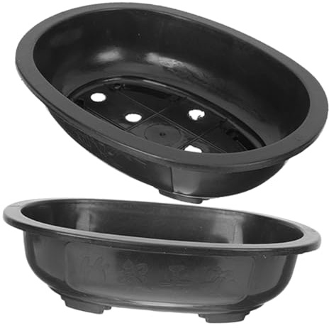 LOORGVEL 2 Pezzi Vaso Ovale per Bonsai in Plastica Riutilizzabile, Grandi Vasi da Giardino Ovali per Giardinaggio e Balcone, Fioriere da Esterno e Interno Design Minimalista