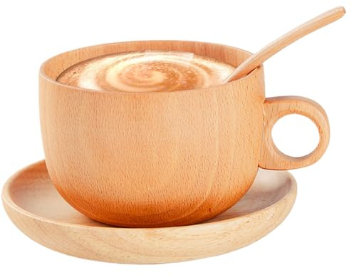 Wooden Coffee Mugs 10oz Rustic Tea Cups with Spoon Handmade Cups Wooden Tea Cups Set for Golf Winter Garden Yard Outdoor Picnic Camping Party Home
