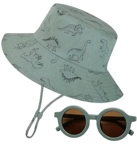 Nievajio 1 pièce Chapeau de soleil pour enfant, large bord avec protection du cou, chapeau de pêcheur pour bébé avec lunettes de soleil, chapeau de seau respirant avec sangle de menton réglable