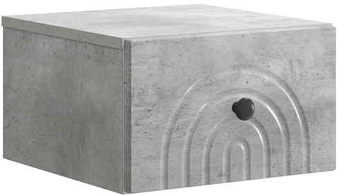 Comodino sospeso grigio cemento 33 x 34,5 x 20 cm, moderno armadio da parete in materiali a base di legno, per un pratico ripostiglio in camera da letto
