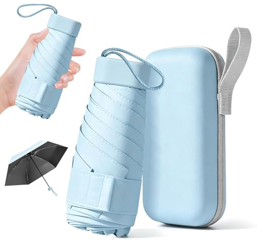 AKONE Regenschirm Mit Etui, Taschenschirm Ultraleicht, Mini Uv Sonnenschirm, Mehrzweck Regenschirms Sonnig oder Regnerisch, Sturmfest Regenschirm Klein für Männer Frauen Erwachsene Kinder