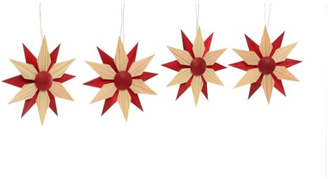 Rudolphs Schatzkiste Baumbehang Holzsterne Rot 4er Set BxHxT=8x8x2cm NEU Weihnachten Baumschmuck Holzschmuck Holz Seiffen Erzgebirge Strauchbehang Dekoration