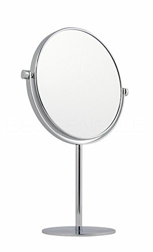 DEUSENFELD SK520 - Doppel Stand Kosmetikspiegel Standspiegel Rasierspiegel Make-Up Spiegel, 5X Vergrößerung + Normalspiegel, Ø20cm, schwere Qualität, verchromt