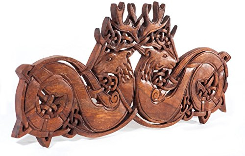 Windalf Celtic Holzbild DVALIN 55 cm Keltische Hirsche Wandbild Handarbeit aus Holz