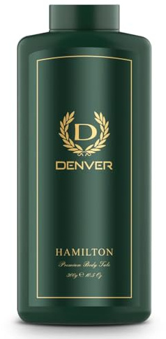 Denver Hamilton Premium Body Talcum Powder for Men, 10.58 oz | Cooling, Gentle-on-Skin Talc Powder with Long-Lasting Fragrance | Fresh Aromatic, Woody and Musky Scent