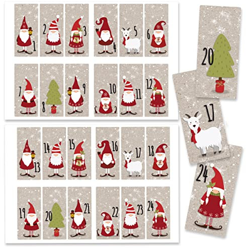 Papierdrachen 24 Adventskalender Weihnachtssticker - eckige Aufkleber - Nikoläuse Nr 62 - Sticker 9×4,5cm - zum Basteln und Dekorieren deines ganz persönlichen Adventskalenders