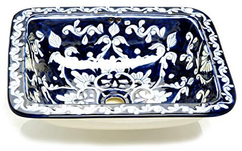 Dolores - Blue Mexican Square Sink | Angular Built - in Sink with Edge Ceramic Talavera Built-in/undercounter washbasin from Mexico