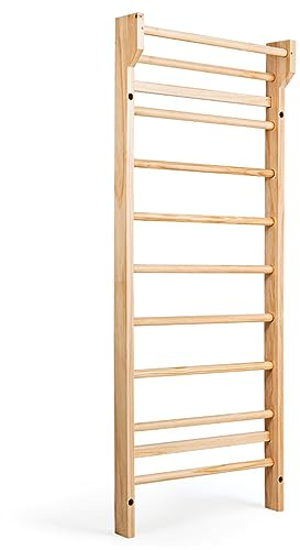 COSTWAY Spalliera Svedese Adulti e Bambini, Scala Svedese in Legno a 10 Gradini, Spalliera Palestra e Casa, Carico Massimo 100 kg, 195 x 80 x 14 cm