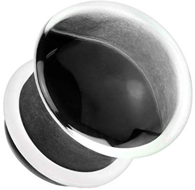 beyoutifulthings Ohr-Plug Glas Ohr-Piercing Ohr-Schmuck Tunnel Single Flared O-Ring Schwarz 6mm