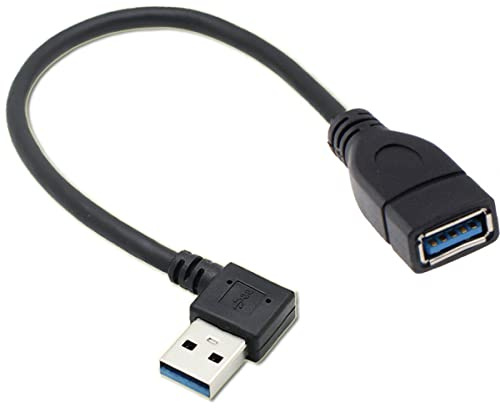cablecc USB 3.0 Typ-A-Stecker auf USB 3.0 Typ-A-Buchse, Verlängerungskabel, 20 cm, 5 Gbit/s, 90 Grad (rechtwinklig)