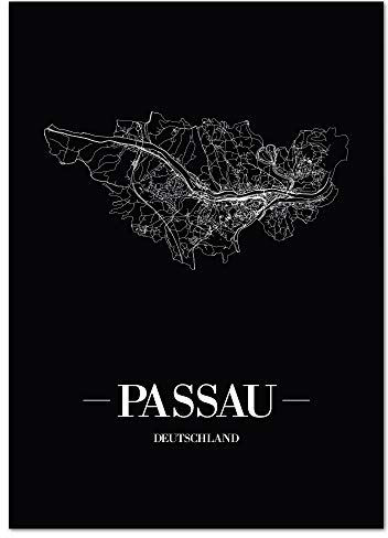 JUNIWORDS Stadtposter - Wähle Deine Stadt - Passau - 30 x 40 cm Poster - Schrift A - Schwarz