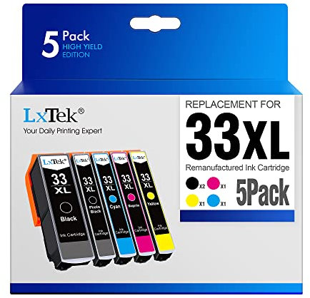 LxTek 33XL Multipack Druckerpatronen Kompatibel für Epson 33XL 33 XL für Epson XP 540 Druckerpatronen für XP-7100 XP-530 XP-640 XP-830 XP-900 XP-645 XP-635 XP-630(5er-Pack)