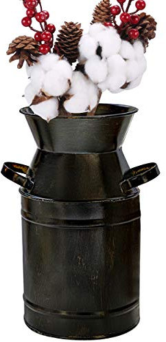 Soyizom Métal Vase Shabby Chic Classy Conçu Pays Rustique Vase primitif de Ferme Vase de Seau de bidon de Lait galvanisé avec poignées la décoration de café de Bureau à Domicile de fête de Mariage
