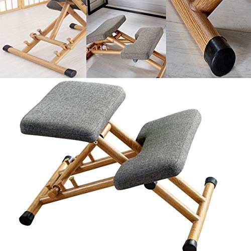 DBMGB Kniestuhl Höhenverstellbar, Kniehocker Kniestuhl Ergonomisch Holz, Sitzhocker Bürohocker Zur Linderung Der Wadenmuskulatur, Grau