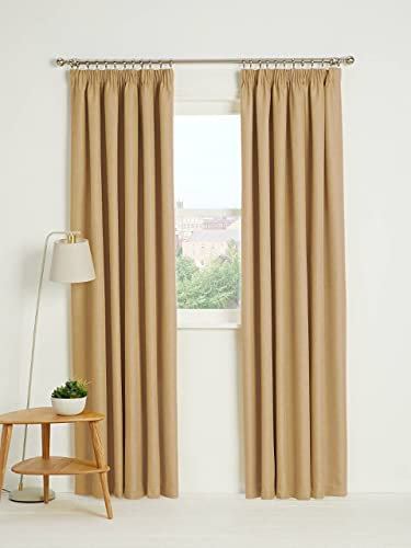 Kinfolk Textile Blackout Thermal Pencil Pleat Tape Top Insulated Pair of Blackout Curtains Including 2 Tiebacks (Cream Natural, 66 x 72)