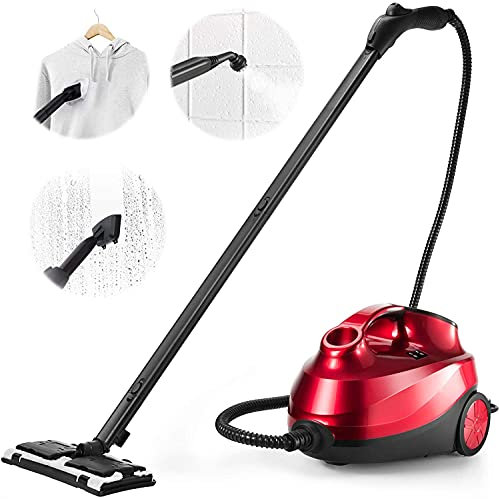 RELAX4LIFE Dampfreiniger 2000W, Bodendampfreiniger mit 19 Zubehör/ 4 Bar/Tank 1,5 L/Dampfzeit bis 45 Min./ bis 108°C/LED-Licht/ 3,7 m Netzkabel/Überhitzungsschutz/ IPX4, für Böden Teppiche (Rot)