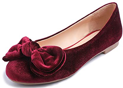 Feversole Women's Round Toe Cute Bow Trim Ballet Flats, Ballerine Punta Tonda Decorate con Un Grazioso Fiocco da Donna Rosso Velvet Arco 38 EU