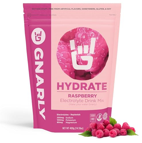 Gnarly Nutrition Hydrate Electrolyte Powder – Raspberry Exercise Hydration Drink Mix – NSF Contents Certified – Electrolyte Solution, Performance & Recovery – Raspberry, 14.10 oz