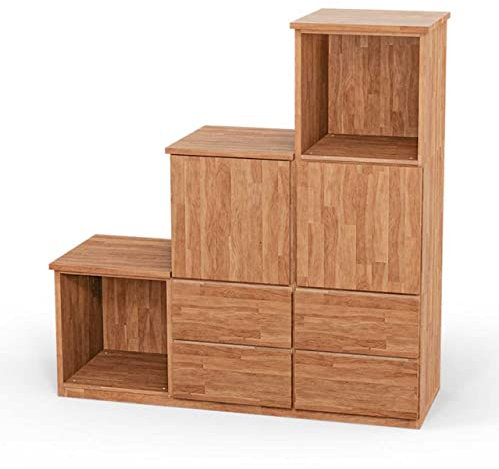 ben+camilla.com Square Massivholz Stufenregal Rechts-Anschlag | Regalwürfel-Set Leipzig | 114,8 x 117,6 x 32 cm in Kernbuche | mit Türen und Schubladen