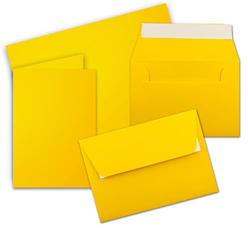 FarbenFroh by GUSTAV NEUSER 25x Faltkarten Set DIN A6 / C6 - Doppelkarten mit Umschlägen - Honiggelb (Gelb) - 14,8 x 10,5 cm (105 x 148 mm) - Haftklebung mit Abziehstreifen