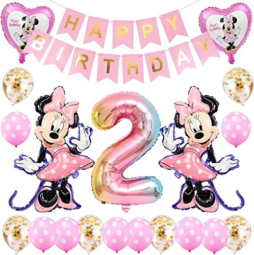 BESTZY Minnie 2nd Birthday Decorations - Minnie Balloons & Themed Party Supplies for Girls