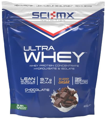 SCI-MX Ultra Whey Protein Muscle Building & Recovery Protein Powder With Naturally Occurring Glutamine & Amino Acids - Chocolate Flavour - 800G - 18 SERVINGS