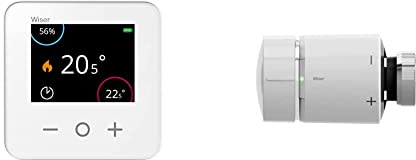 Schneider Electric - Wiser - Thermostat d'ambiance connecté Liaison zigbee 2,4GHz - CCTFR6400 & - Wiser - tête de vanne thermostatique connectée Liaison zigbee - CCTFR6100