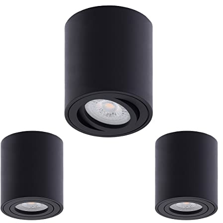 Oktaplex 3 Stück Aufbaustrahler Lile M Schwarz inkl. LED Modul 4,8W 380lm | 230V, 4000K Warmweiß, 80x85mm, Aufputz Aufbauleuchte Aufbauspot Aluminium Schwenkbar