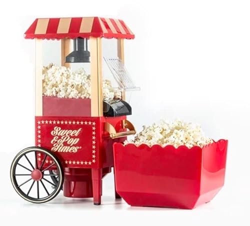 Machine à Popcorn à air chaud - Machine à popcorn Vintage - Popcorn sans graisse et sans huile - Collation saine - Machine à popcorn - Doseur - Récipient - 1200W - Rouge