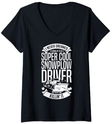 Womens Snow Plow Tractor Machine Truck Shovel Driver Snowplough V-Neck T-Shirt