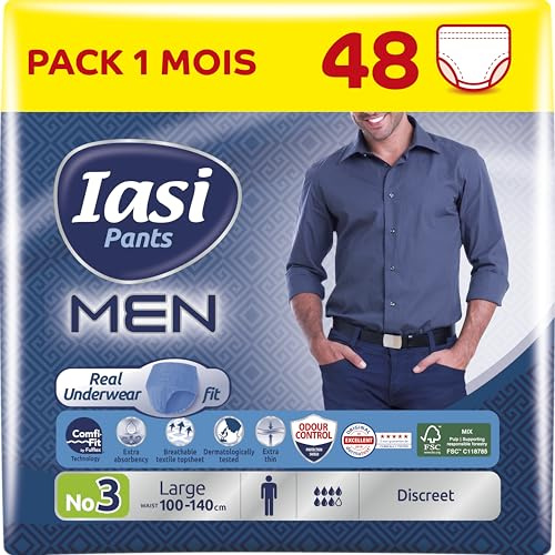 IASI Pants MEN, 48 Einweghosen für Harnverlust, Größe L für Männer, Elastisch, 48 Stück