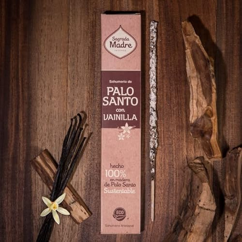 Incenso Sagrada Madre Palo Santo e Vaniglia | 8 Bastoncini Naturali | Incenso al Palo Santo e Vaniglia con 8 bastoncini, ideale per aromaterapia e relax