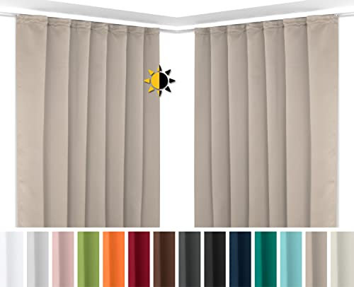 BEAUTEX 2er Set Kräuselband Verdunkelungsvorhang mit U-Band, Gardinen abdunkelnd und Blickdicht (B=140 cm, H=225 cm, Hellbraun)