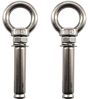 2 anillos de elevación de acero inoxidable M12 x 100 304, tornillo de expansión, escudo de anclaje