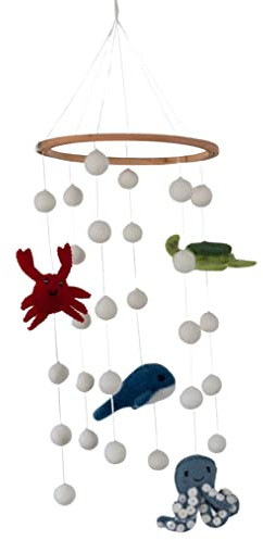 Baby Mobile aus Filz, Handgearbeitet, fair-trade, Babyzimmer Deko für Mädchen & Jungen, zum Aufhängen über Wickeltisch Babybett Laufstall - Meerestiere
