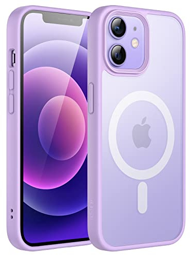 JETech Matte Magnetische Hülle für iPhone 12/12 Pro, Helles Lila | Kompatibel mit MagSafe, Matte Transluzent Rückseite, Dünn Stoßschutz