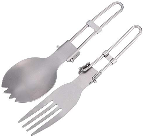 NDNCZDHC Tragbare Faltbare Titan-Göffelgabel, Outdoor-Campingbesteck, Reisegeschirr, Ultraleichte Utensilien Für Rucksackreisen, Wandern, Camping(Fork + Spoon)