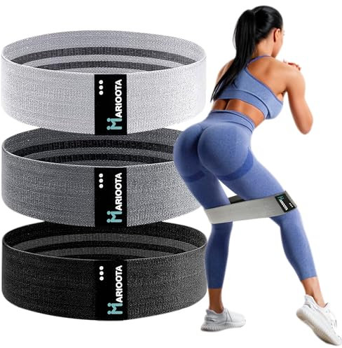 MARIOOTA Lange Stoff Fitnessbänder 3 Verschiedene Widerstandsbänder Set Tragebeutel mit Griffen & Türanker, Resistance Bands für Männer/Frauen (GRAU - DUNKELGRAU - SCHWARZ, Resistance Hip Bands)