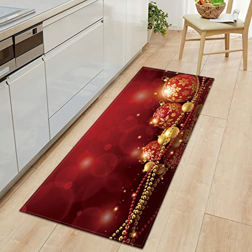 GOKSEL Küchenläufer Weihnachten & Kugeln Rutschfester,wasserdichter,abwaschbarer Küchenteppich,Teppich Läufer Küchenmatte für,Flur,Schlafzimmer,Badezimmer 60 x 180cm