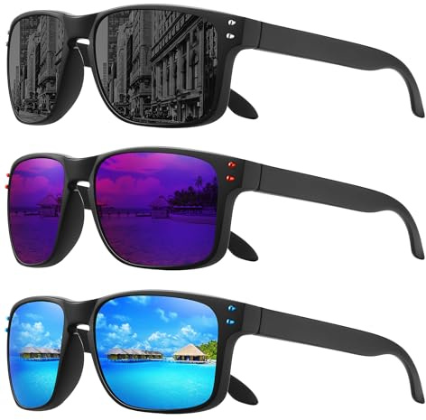 MEETSUN Polarized Sunglasses for Men Women Sports Driving Fishing Glasses UV400 Protection 3Pack-Black+Black Frame/Purple Blue Mirror Lens+Black/Blue